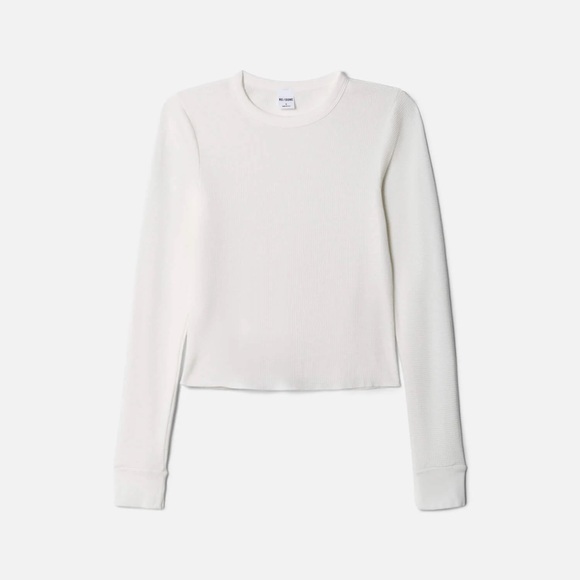 Re/Done Tops - Re/Done White Waffle-Knit Crewneck Top